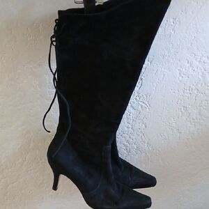 Elegant Suade Black Over the Knee Boots